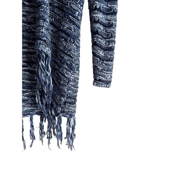 Chico's Spacedye Fringe Anniston Cardigan Size 1/ M Blue White Knit Open Tassel - Picture 8 of 9